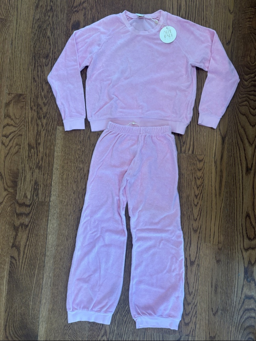Suzi Kondi Electric Pink Velour Kids Crew & Track Pants Set